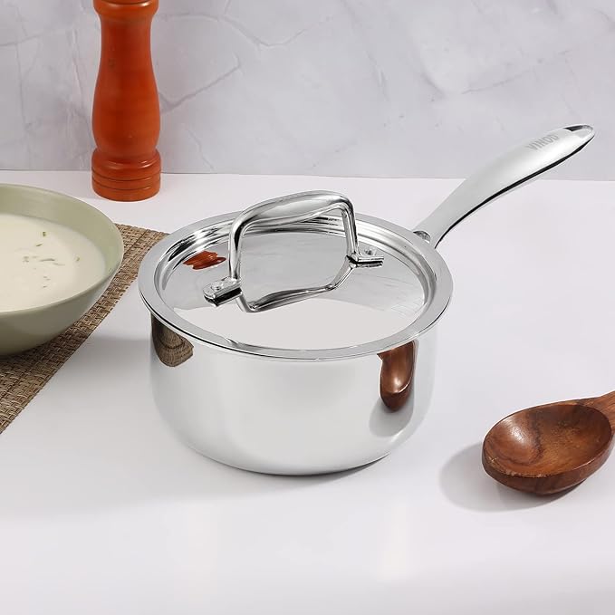 Triply Stainless Steel Saucepan with Lid - 1.2 L (14 cm), 2.5 mm Thick, Tea, Chai Pan