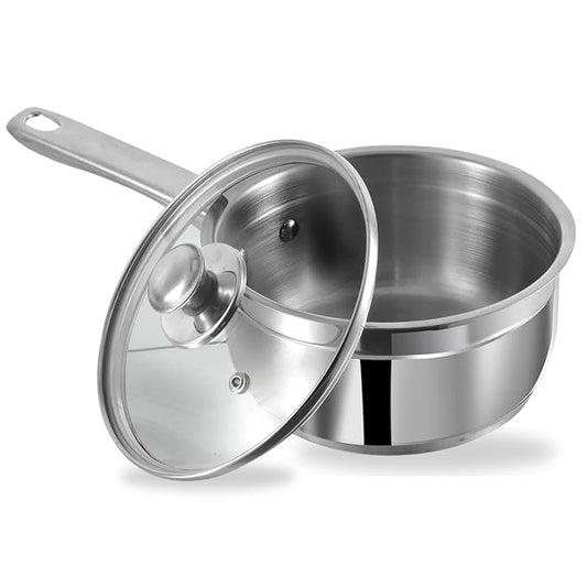 Two Tone Stainless Steel Saucepan with Glass Lid 3 L, 20 cm (6.2 mm Thick)