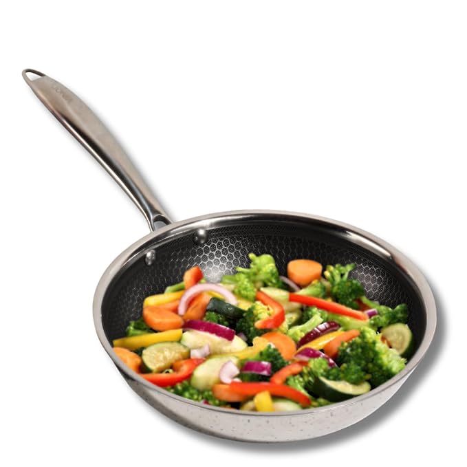 Triply Stainless Steel X Fry Pan 20 cm, Honeycomb Pattern Design Inside