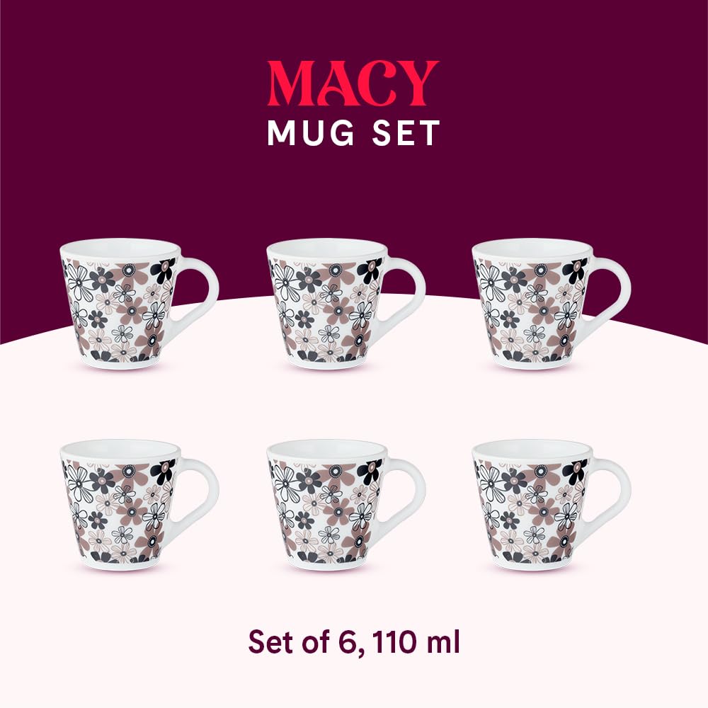 Macy Opalware Mug, Set of 6 Tea/coffee Mugs, 110 ml Each