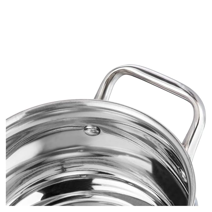 Stainless Steel Saucepot With Glass Lid 1.3 L, 14 cm, 2.6 mm Thick Base, Triply Casserole
