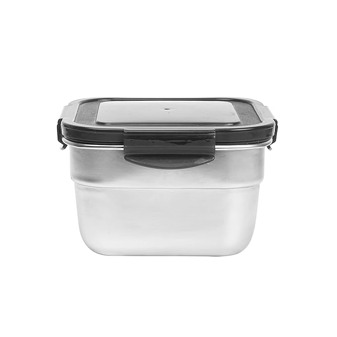 High Steel Square Container Airtight Leakproof Unbreakable Storage Container/ Lunch Box, 850 ml, Set of 2