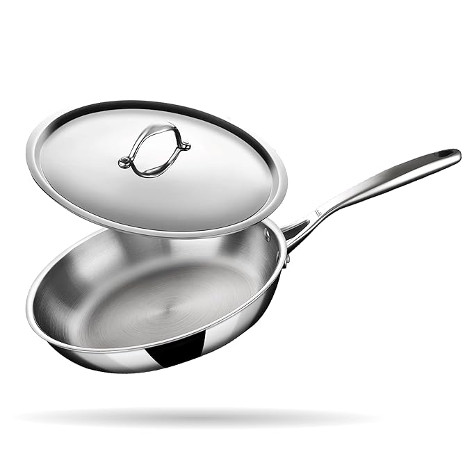 Triply Stainless Steel Fry Pan With Lid, Induction & Gas Stove Compatible Frying Pan, 1.3 L 22 cm