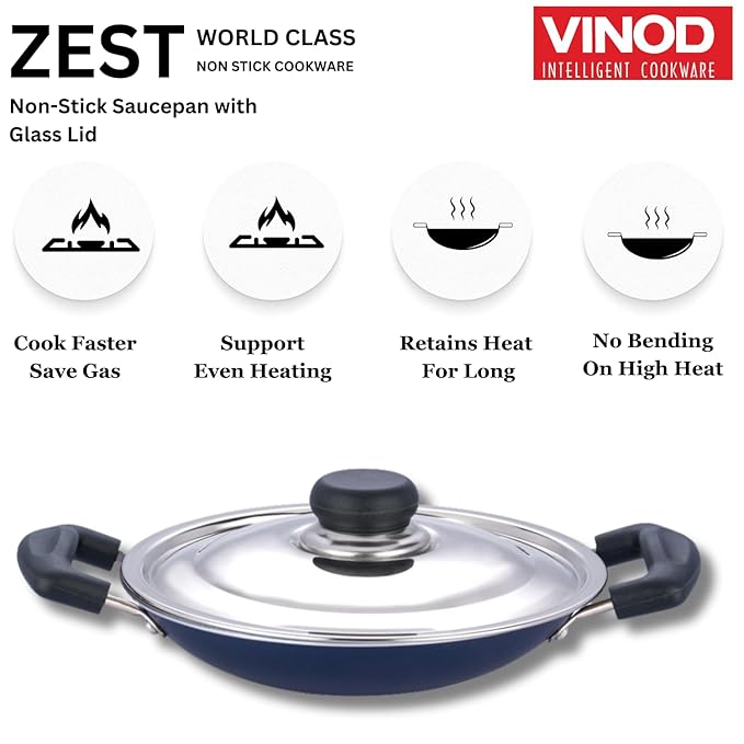 Non Stick Appachetty with Lid - 20 cm, Appam Pan, 3 mm Extra Thick, 3 Layer Coating