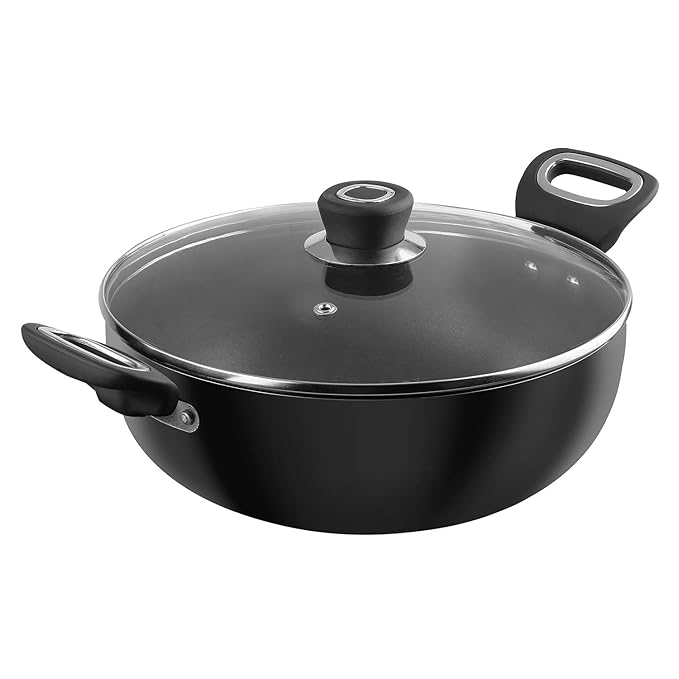 Hard Anodised Non Stick Deep Kadhai with Glass lid - 3.1 L, 24 cm, 3.25 mm Thick, 5X Non Stick
