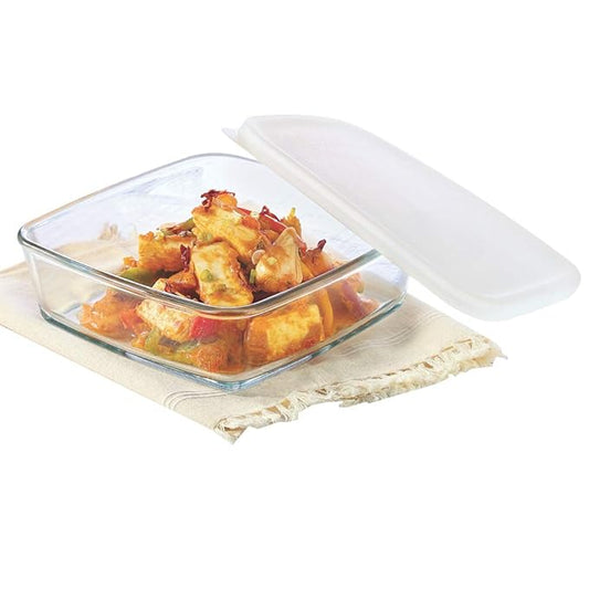 Square Glass Baking Dish With Lid, 1.6 L, Microwave Safe & Oven Safe, Transparent