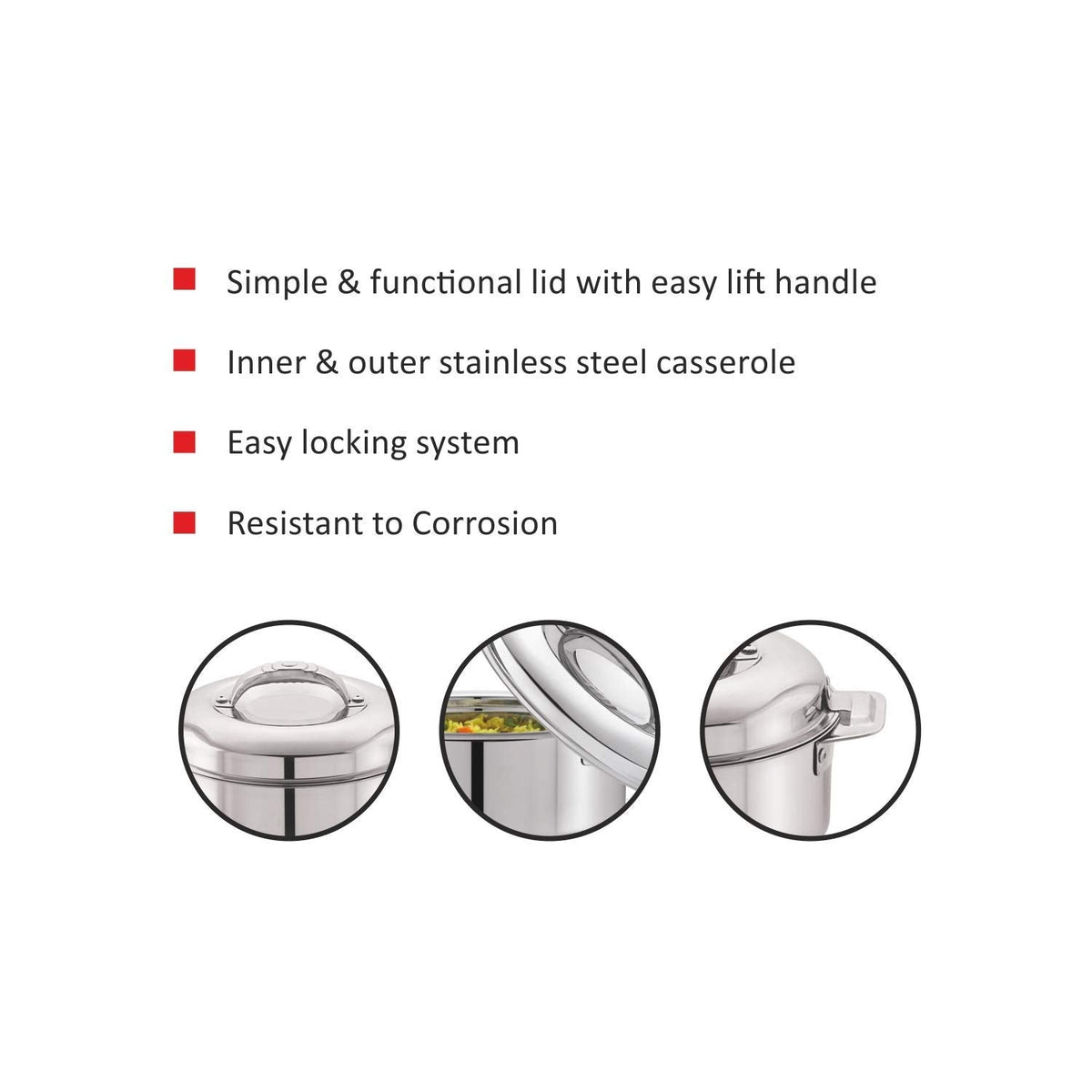 Stainless Steel Double Walled Insulated Casserole, Silver, 2000 ml