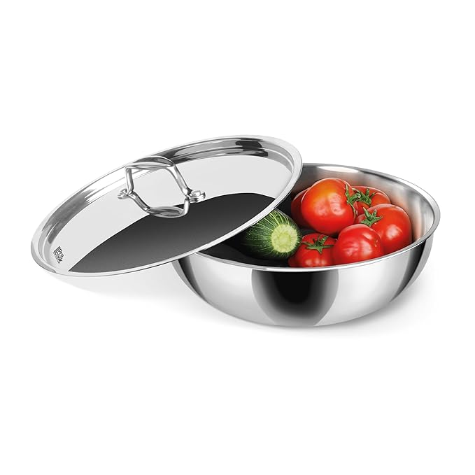 Triply Stainless Steel Tasla With Lid, 22 cm / 2.2 L