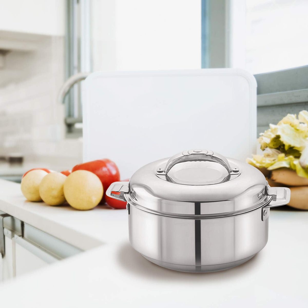 Stainless Steel Double Walled Insulated Casserole, Silver, 2000 ml