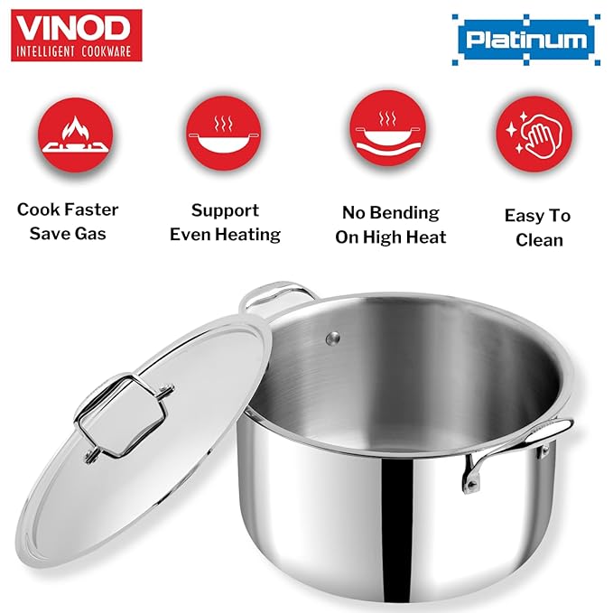 Triply Stainless Steel Biryani Pot with Lid - 11 L, 30 cm, Heavy Bottom, Riveted Handle, Cooking Pot