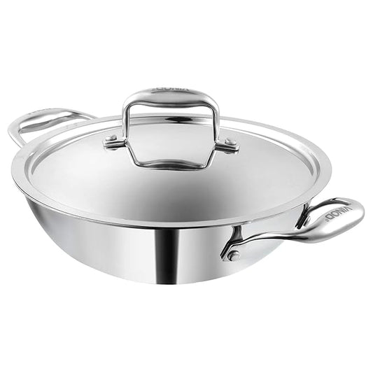 Triply Stainless Steel Cookware Kadai With Lid, 2.5 L, 24 cm, 2.5 mm Thick, 3 Layer Kadhai
