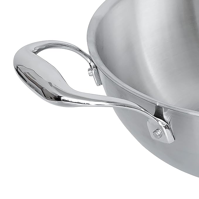 Stainless Steel Tri-ply Healthy Cooking Induction Safe, Stain Resistant, Zero Coating Deep Frying Kadhai Pan