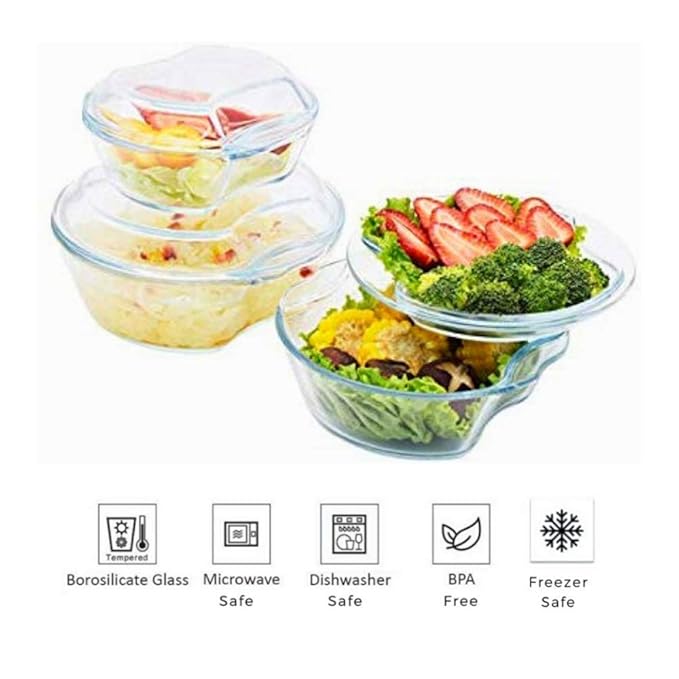 Borosilicate Serving Bowl, Glass Casserole Set, Glass Bowl With Lid, Microwave Safe Bowl Set, Pack of 1