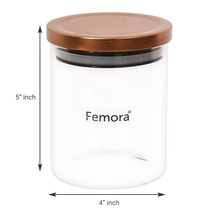 Borosilicate Glass Jar With Golden Metallic Lid, Jars for Kitchen Storage, 600 ml, Set of 2