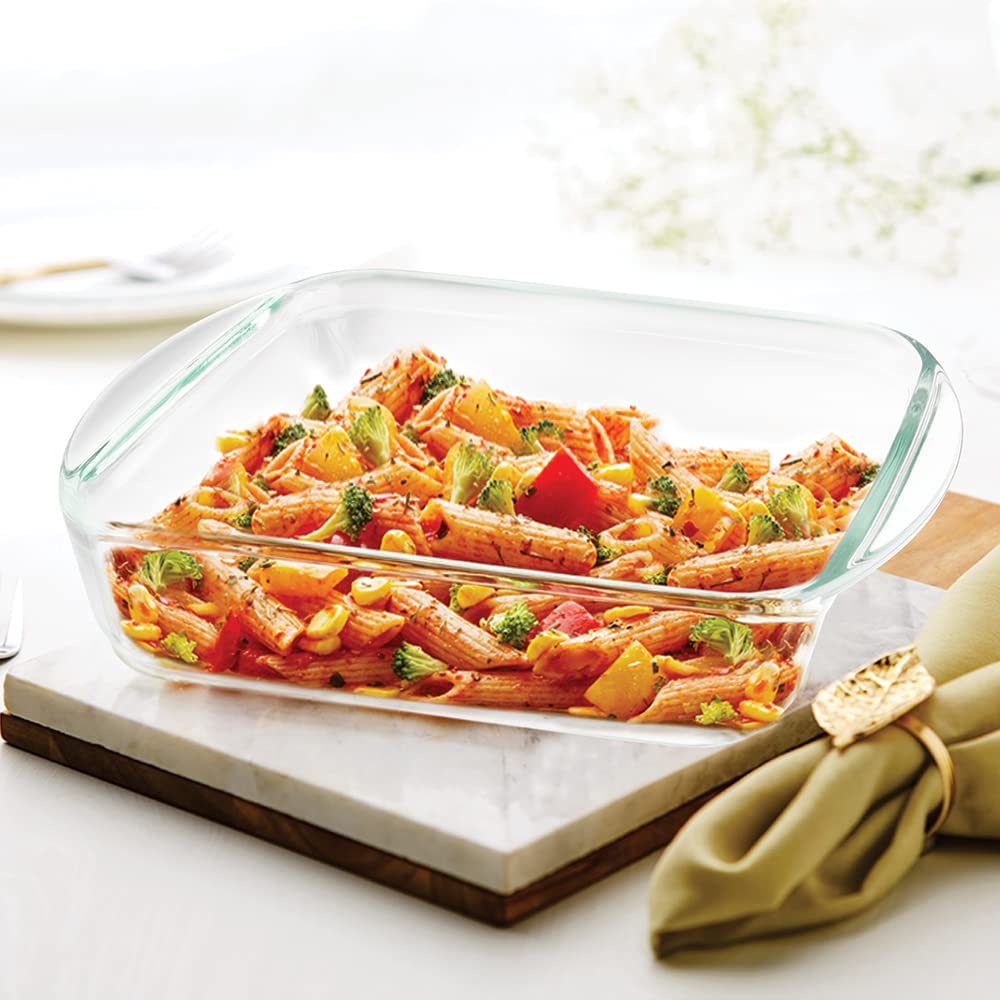 Every Day Square Glass Baking Dish Casserole With Handle, Borosilicate Glass, Microwave & Oven Safe - 1.6 L