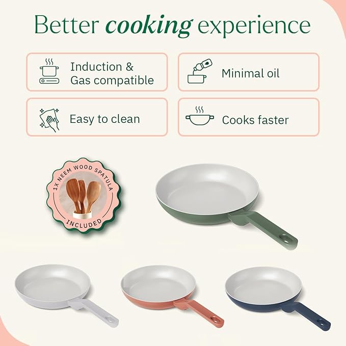 Ceramic Non-stick Frying Pan 24 cm, Matching Handle,, Green