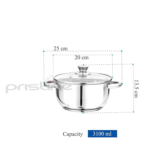 Tri Ply Sandwich Induction Base Cooking Essential Stainless Steel Casserole with Knob Glass Lid