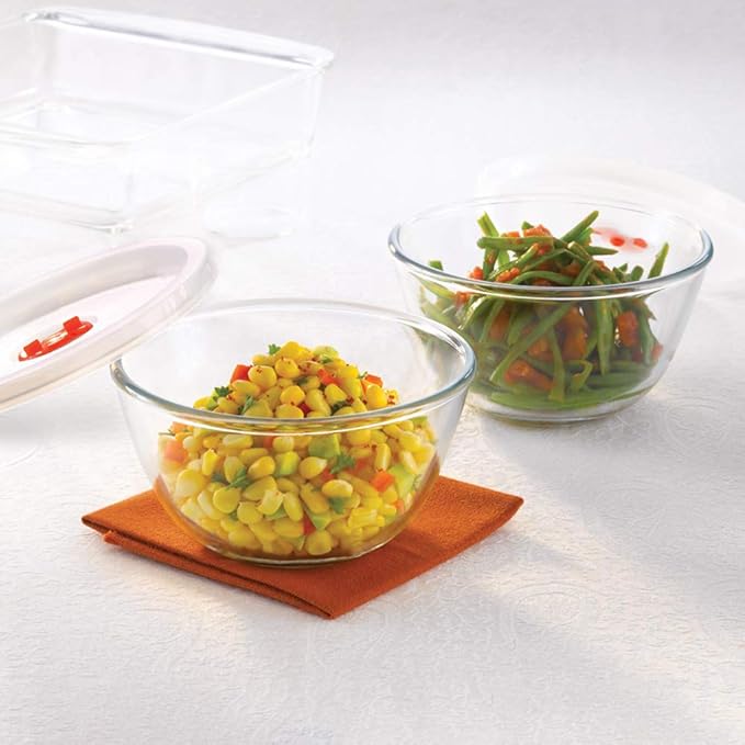 Glass Mixing & Serving Bowls With Lids, Oven & Microwave Safe Bowls, Set of 2 (900 ml Each)