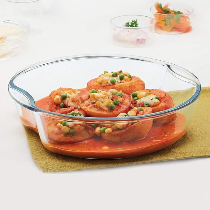 Round Glass Baking Dish, 2.5 L, Microwave Safe & Oven Safe, Transparent, 1 Piece