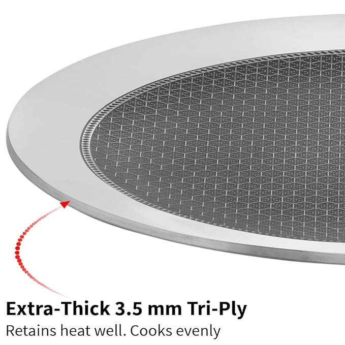 24 cm Paratha Tava, Triply Stainless Steel Shielded Nonstick Tawa