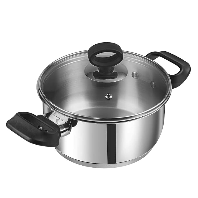 Stainless Steel Deluxe Saucepot With Glass Lid - 4 L, 22 cm, Biryani Pot, Riveted Sturdy Handles