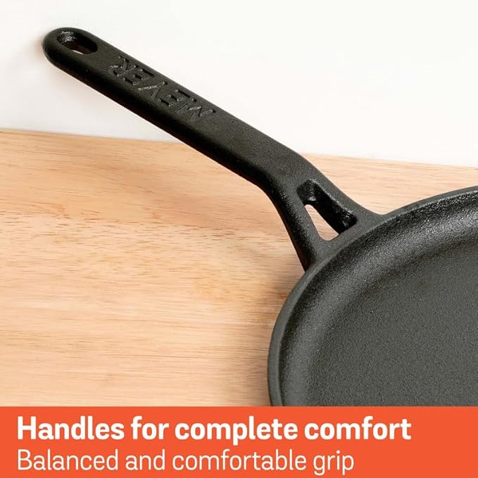 Pre-Seasoned Cast Iron Roti Tawa Pan with Stick Handle 26 cm Black
