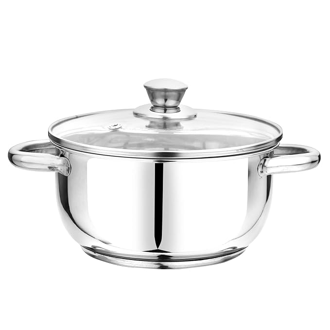 Stainless Steel Tri Ply Induction Base Cook n Serve Casserole with Glass Lid 14 cm