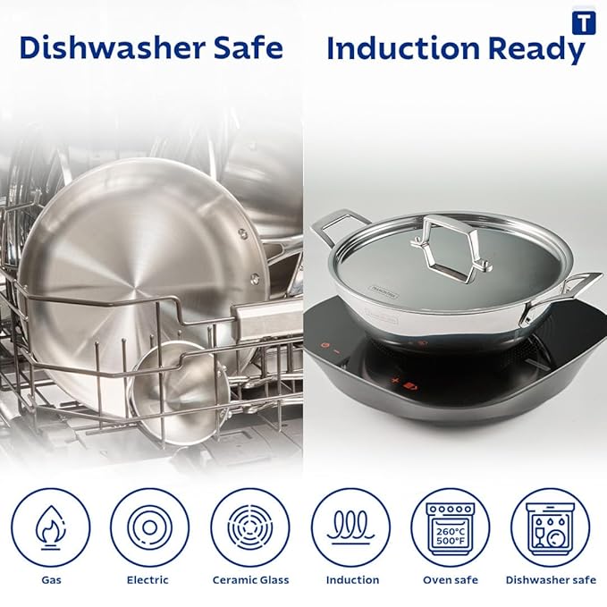 Triply 24 cm/2.6L Kadai with SS 304 Lid