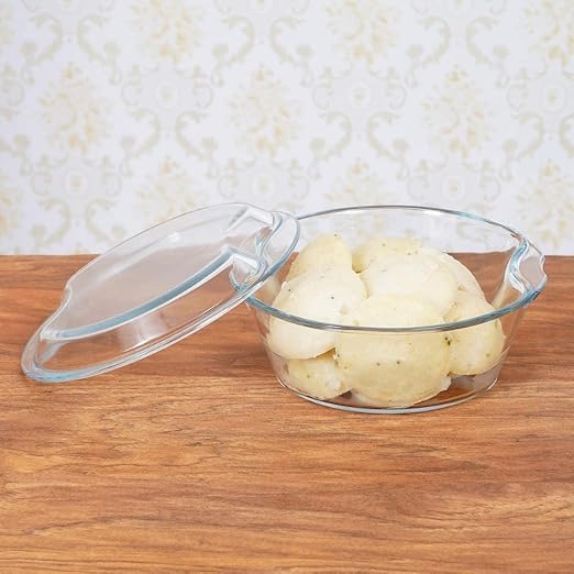Borosilicate Serving Bowl, Glass Casserole Set, Glass Bowl With Lid, Microwave Safe Bowl Set, 1000 ml