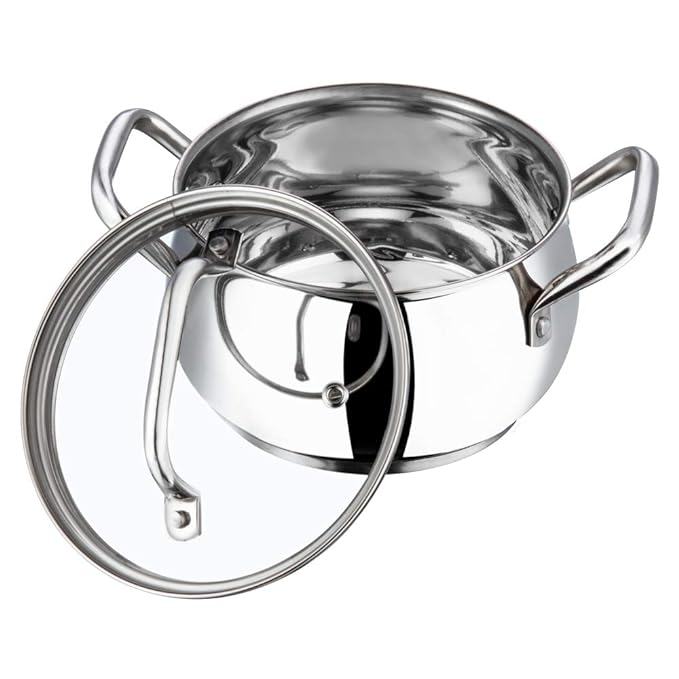 Stainless Steel Saucepot with Glass Lid 2 L, 16 cm, 2.6 mm Thick Base