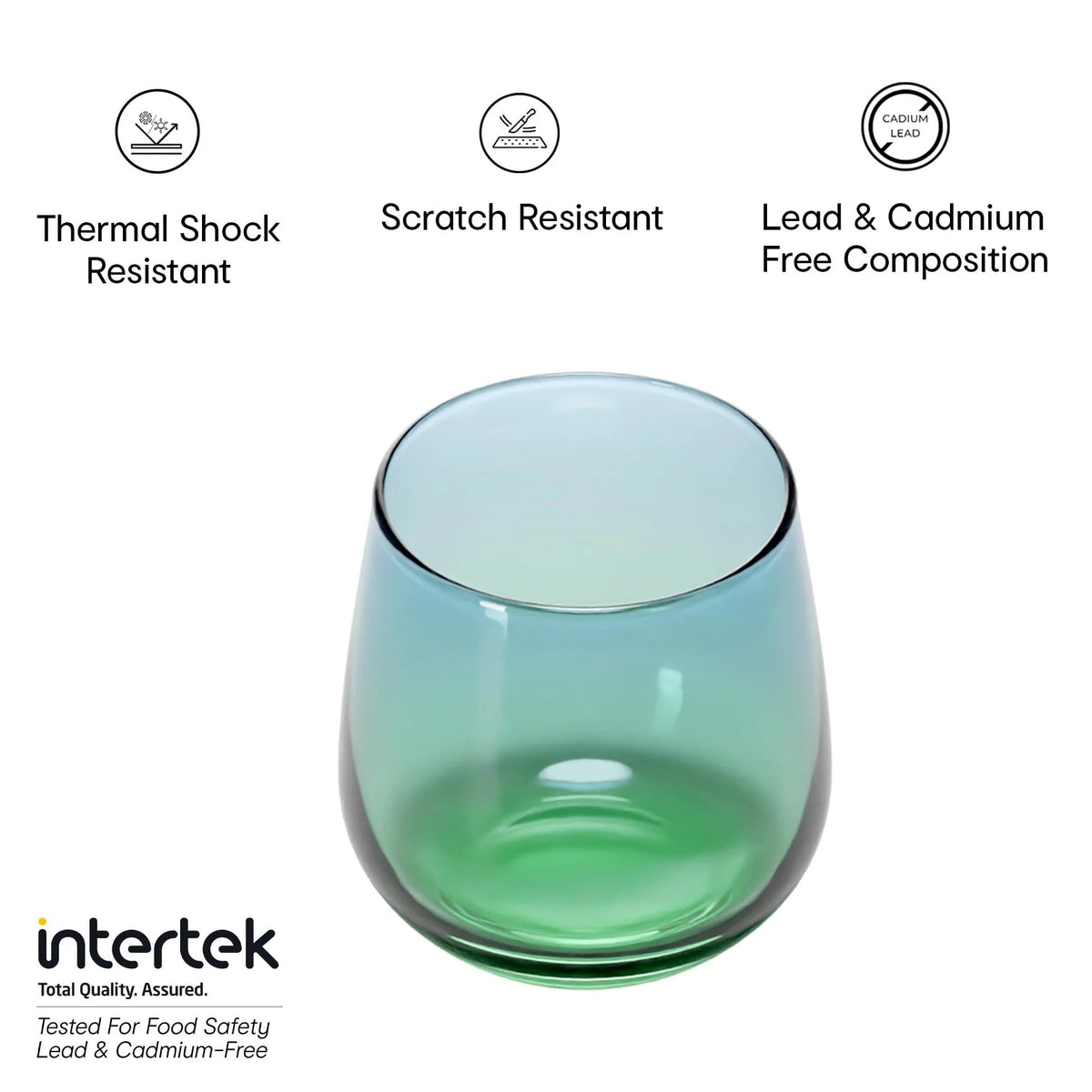 430 ml Dual Tone Stemless Glasses Set of 6, Blue Green