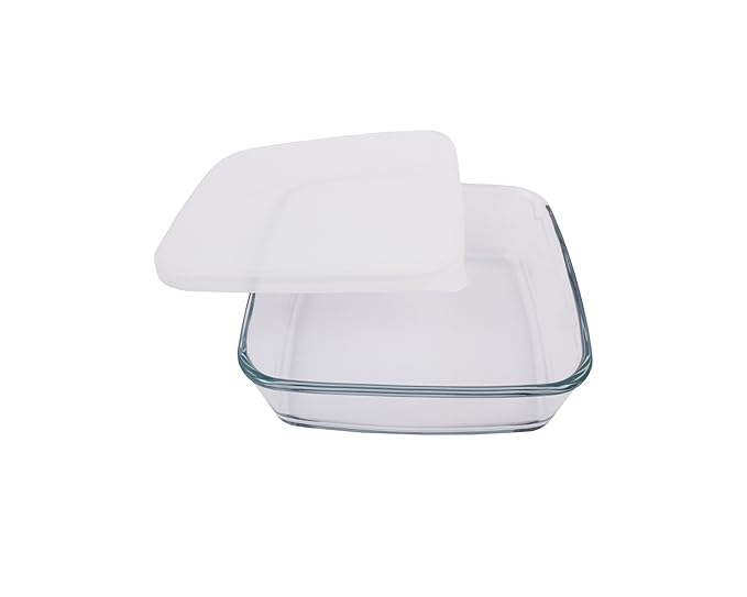 Square Glass Baking Dish With Lid, 800 ml, Microwave Safe & Oven Safe, Clear