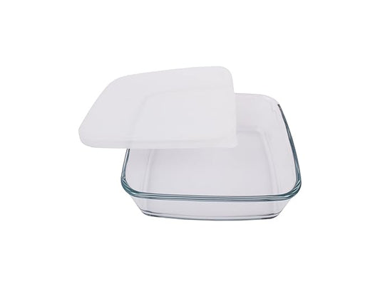 Square Glass Baking Dish With Lid, 800 ml, Microwave Safe & Oven Safe, Clear