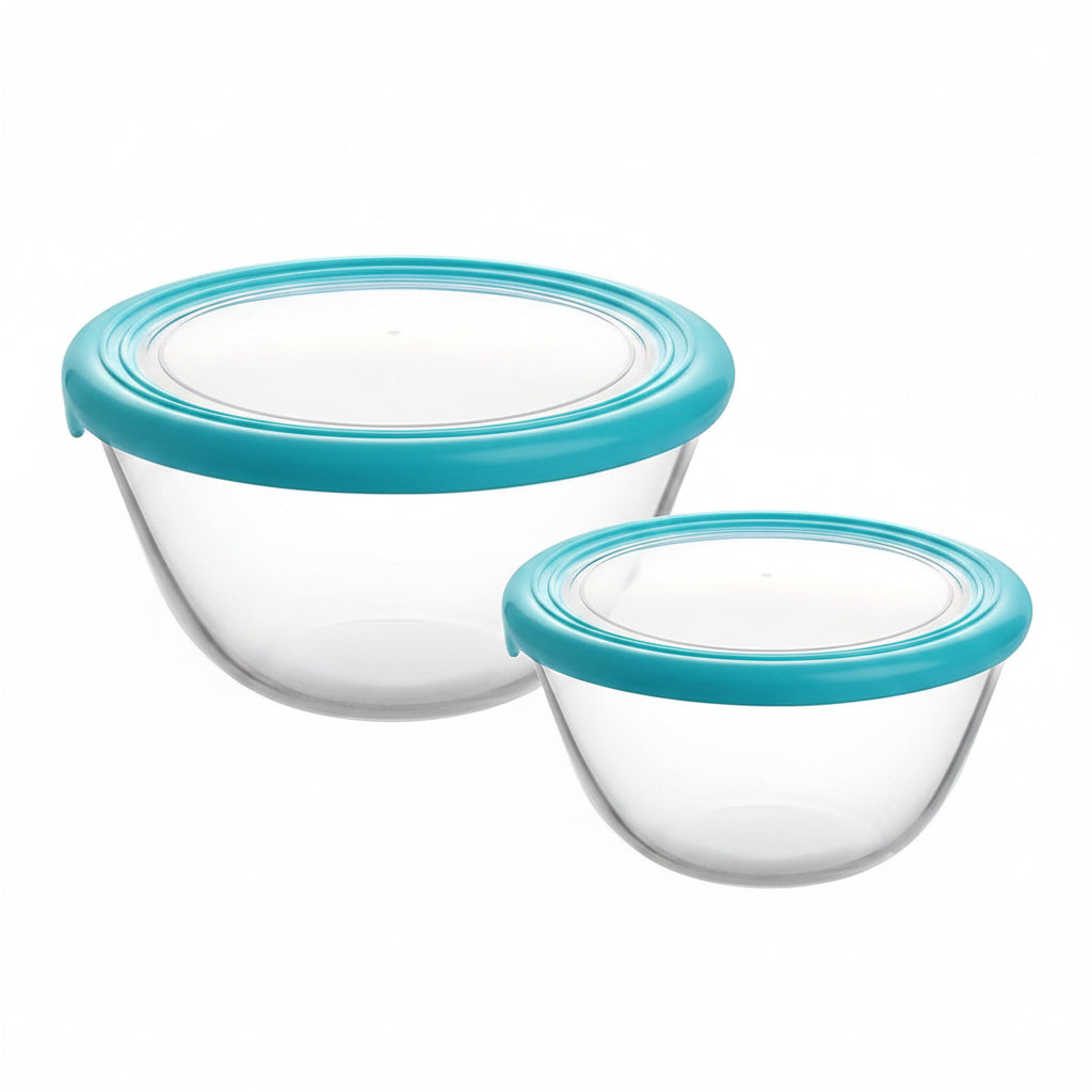 Toughened Glass Mixing Bowl Set Premium Lid Set of 2 (500 ml & 1000ml)