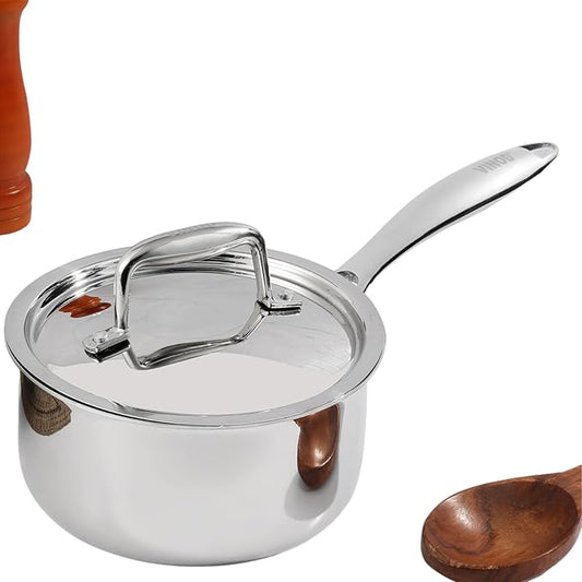 Triply Stainless Steel Saucepan with Lid - 2.2 L (18 cm), 2.5 mm Thick, Tea, Chai Pan