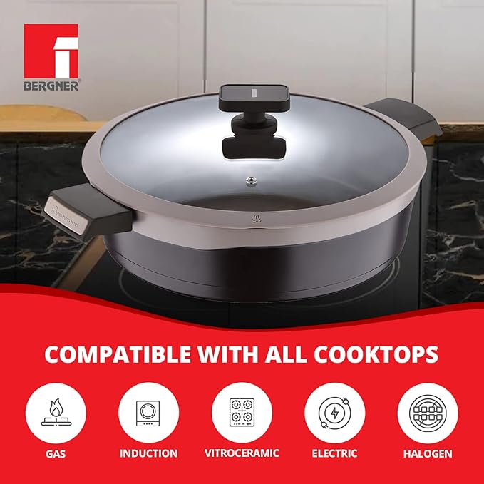 Gastro Non-stick Kadai With Glass Lid 30 cm, Induction Base & Ergonomic Soft Touch Handles