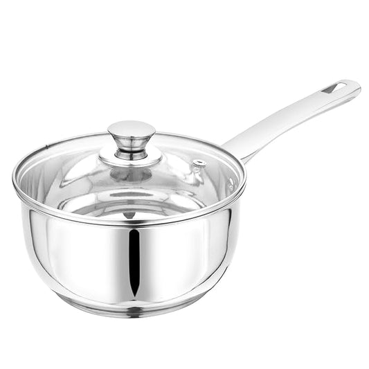 Try Ply Induction Base Stainless Steel Sauce Pan With Knob Glass Lid