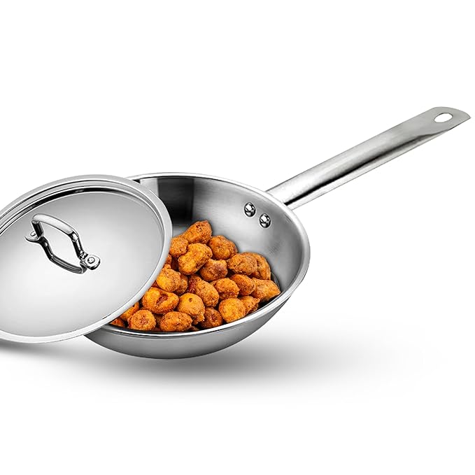Triply Stainless Steel Frypan With Lid 22 cm, Gas Stove and Induction Friendly Frying Pan