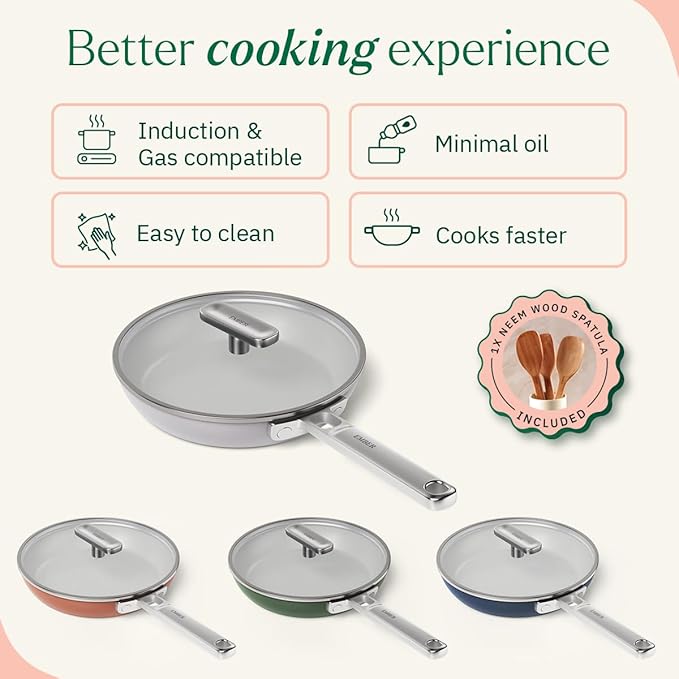 Ceramic Non-stick Egg Pan 20 cm, Glass Lid, Stainless Steel Handle, Grey