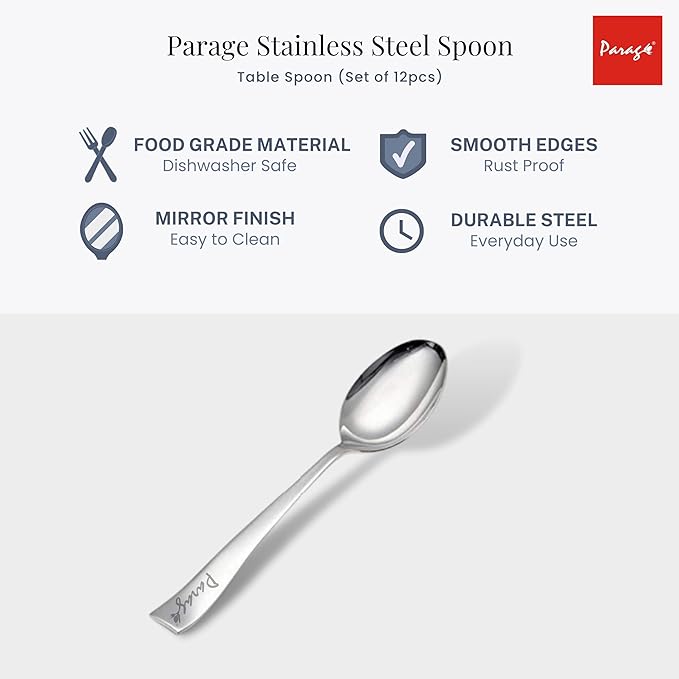 Stainless Steel Spoons Set of 12, Dinner Spoon Length 16 cm Food Grade Silverware for Home & Kitchen