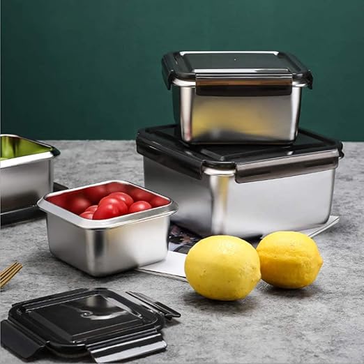 High Steel Square Container Airtight Leakproof Unbreakable Storage Container/ Lunch Box, 350 ml, 850 ml