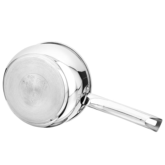 Try Ply Induction Base Stainless Steel Sauce Pan With Knob Glass Lid