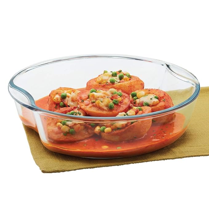 Round Glass Baking Dish, 2.5 L, Microwave Safe & Oven Safe, Transparent, 1 Piece