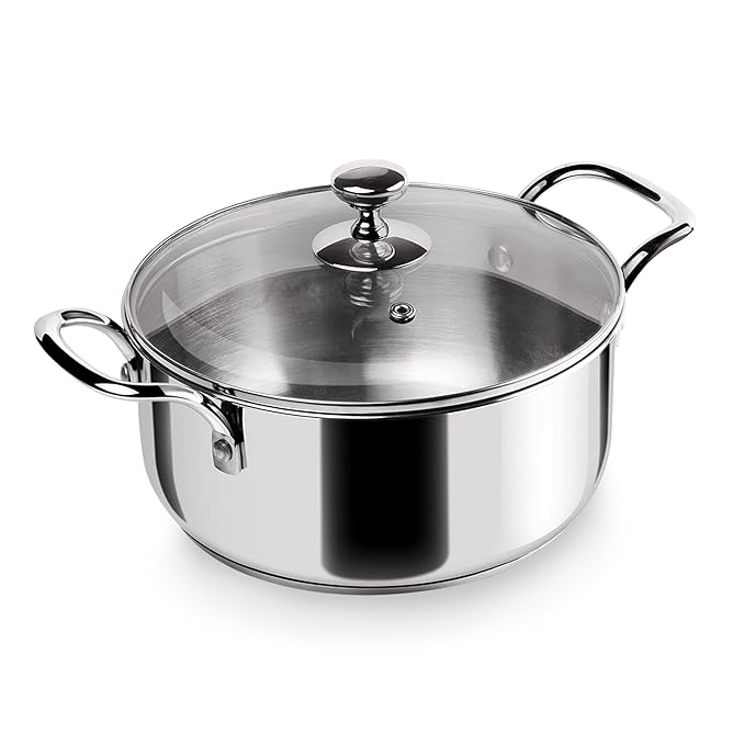 Triply Stainless-Steel Sandwich Bottom Casserole Handi/Stock Pot/Biryani Pot with Glass Lid 22 cm