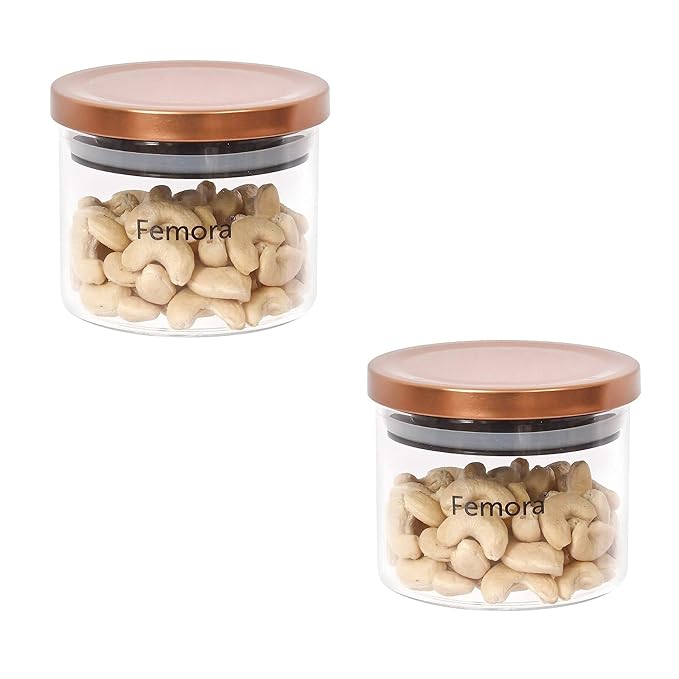 Borosilicate Glass Jar With Golden Metallic Lid, Jars for Kitchen Storage, 300 ml, Set of 2