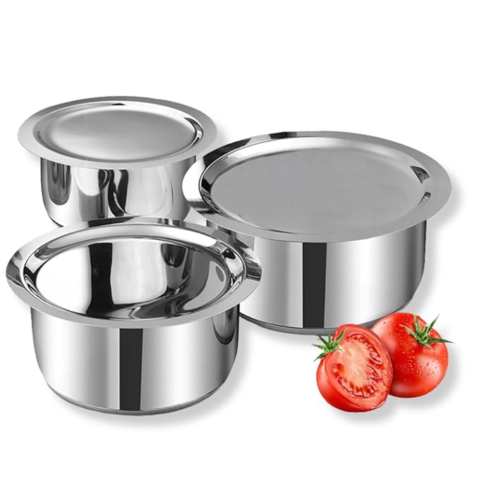 Stainless Steel 3 pc Tope Set with Capacity of 1 L, 1.4 L & 1.8 L with Stainless Steel Lids