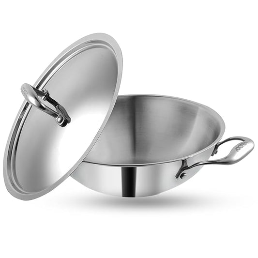Triply Stainless Steel Cookware Kadai With Lid, 3.2 L, 26 cm, 2.5 mm Thick, 3 Layer Kadhai
