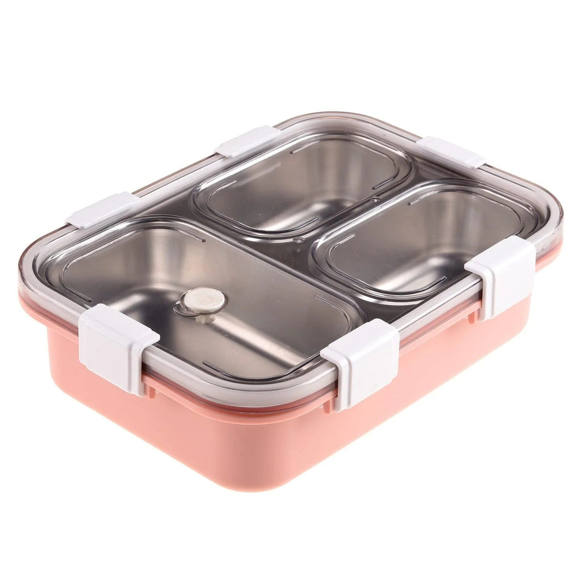 SS 3-Compartment Lunch Box, Chopstick & Spoon, Leak-Proof, Pink