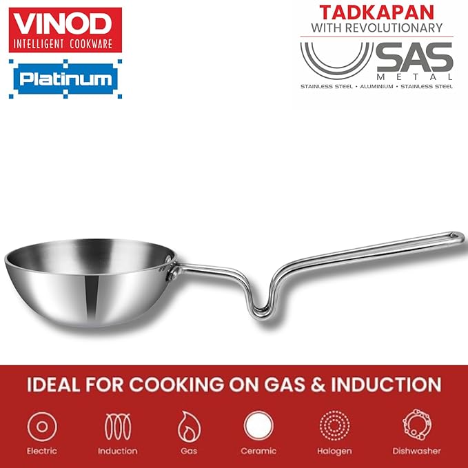 Triply Stainless Steel Tadka Pan Large - 300 ml, 11 cm, Balance Design Handle
