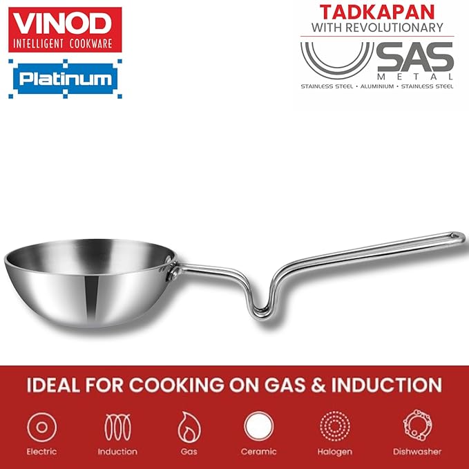 Triply Stainless Steel Tadka Pan Jumbo, 400 ml, 12.5 cm, Balance Design Handle